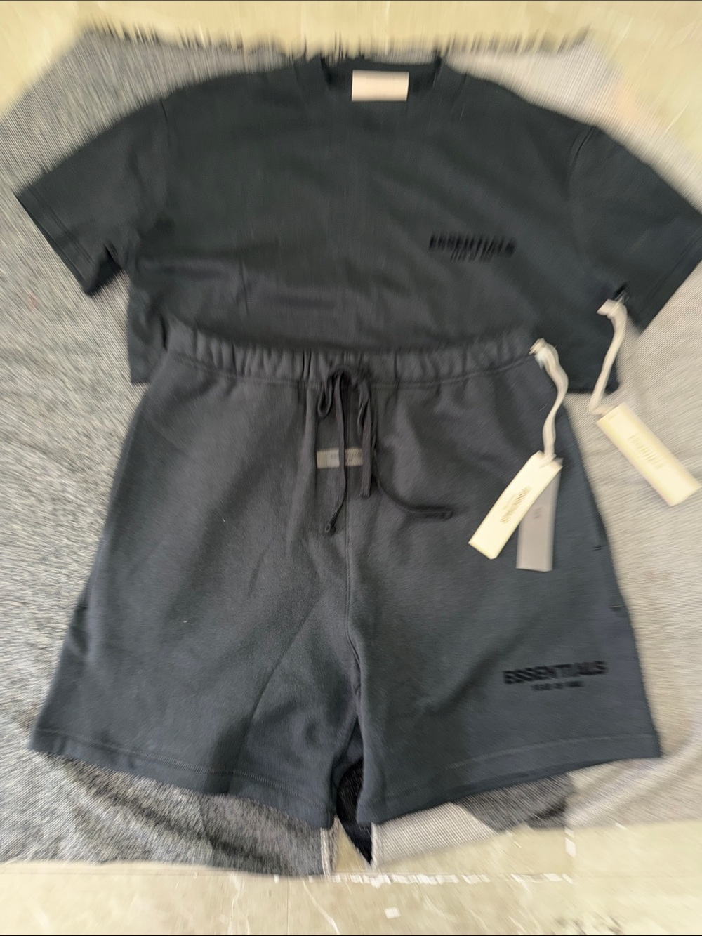 Essentials Black Logo Tee and Shorts Set — Minimal Monochrome Lounge Wear